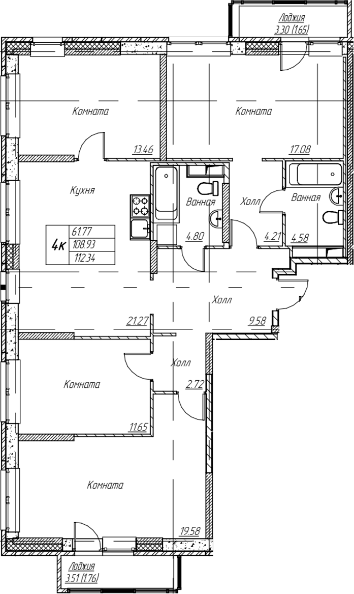 4-комнатная квартира 112.34 м², 2/22 эт., ЖК «Парк-квартал Юнтолово»